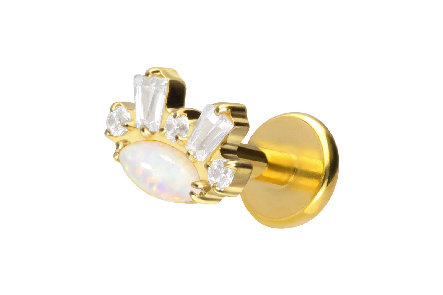 Titan Labret Piercing mit Push Fit SYNTHETISCHER OPAL + KRISTALLE